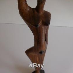 Statuette African Woman Wood Carving Handmade Ethnic Art Deco Design Twentieth