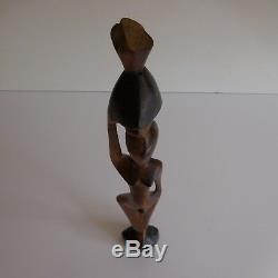 Statuette African Woman Wood Carving Handmade Ethnic Art Deco Design Twentieth