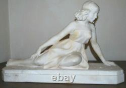 Statuette Sculpture Art Deco Alabaster Woman 1930