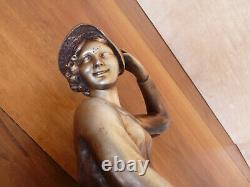 Stunning Art Deco Painted Plaster Sculpture, Young Woman With Greyhounds, Good Condition