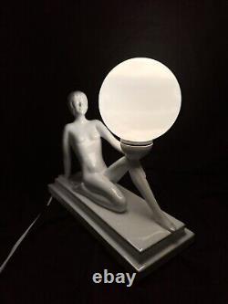 Sublime Vintage Ceramic and Opaline Lamp with Nude Woman Design 1970s Art Deco