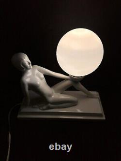 Sublime Vintage Ceramic and Opaline Lamp with Nude Woman Design 1970s Art Deco