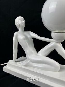 Sublime Vintage Ceramic and Opaline Lamp with Nude Woman Design 1970s Art Deco