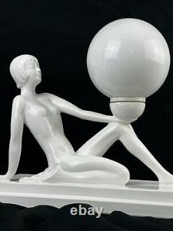 Sublime Vintage Ceramic and Opaline Lamp with Nude Woman Design 1970s Art Deco