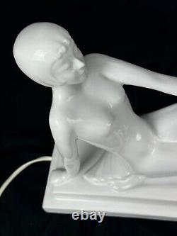 Sublime Vintage Ceramic and Opaline Lamp with Nude Woman Design 1970s Art Deco