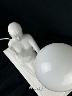 Sublime Vintage Ceramic and Opaline Lamp with Nude Woman Design 1970s Art Deco