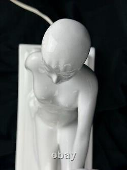 Sublime Vintage Ceramic and Opaline Lamp with Nude Woman Design 1970s Art Deco