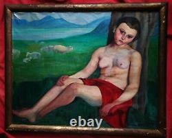 Superb Art Deco Oil From 1927 By Elisabeth Babin Naked Woman In A Landscape