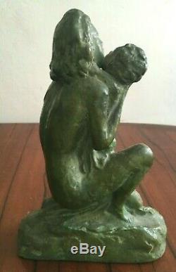 Superb Bronze Sculpture Signed Cipriani Art Deco Woman And Child
