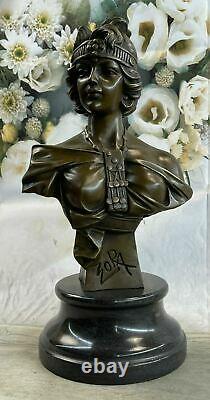 Superb Bust Young Woman By Villanis Art Deco Font Bronze Sculpture Statue