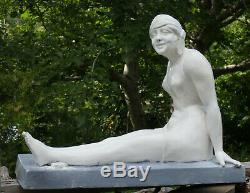 Superb Ceramique 1930 Art Deco Bather Statue At Crab Woman At The Seaside