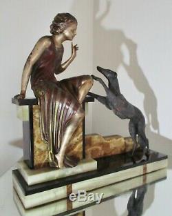 Superb Great Statue Sculpture Art Deco Young Woman And Her Dog In 1925