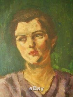 Superb Large Portrait Of Woman #art Deco #. Oil On Canvas Laid