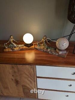 Superb Pair Of Bedside Lamps Art Deco Women Silver