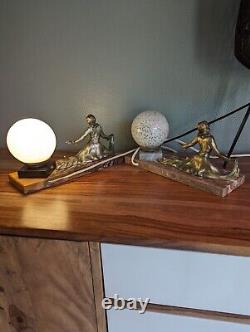 Superb Pair Of Bedside Lamps Art Deco Women Silver