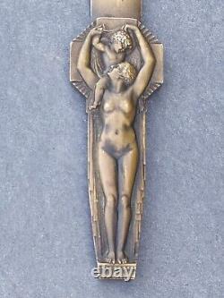 Superb Paper Cup In Bronze Art Deco Naked Woman. Lucien Bazor (1889-1974)