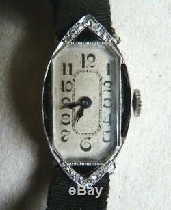 Superb Platinum + Diamonds Mechanical Watch Art Deco Platinum Watch Diamonds