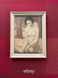 Superb & Rare Painting Young Woman Curiosa Grand Pastel Signed 1943 Nude Feminine