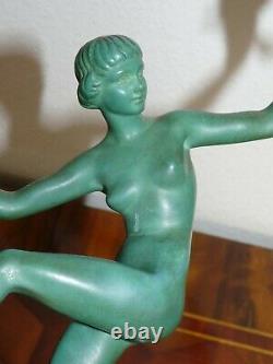 Superb Rare Sculpture Max Le Verrier Art Deco Women Naked Birds Marble Base