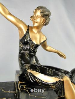 Superb Sculpture Statue R. Varnier Woman with Borzois Ep. Art Deco Marble Onyx