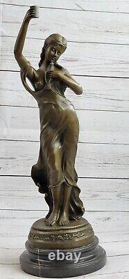 Sympa Bronze Sculpture Woman With Bird Signed Art Deco Font Figurine Fonte