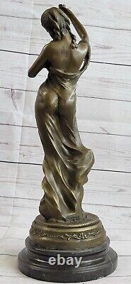 Sympa Bronze Sculpture Woman With Bird Signed Art Deco Font Figurine Fonte