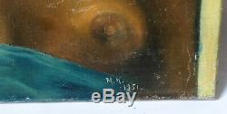 Table Painting Old Oil Signed, Portrait, Female, African Nude
