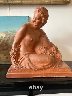 Terracotta Art Deco Woman with Flowers Marcel Bouraine