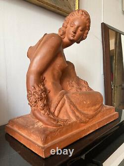 Terracotta Art Deco Woman with Flowers Marcel Bouraine