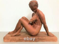 Terracotta Period Art Deco Signed Albert Young Woman With The Dove
