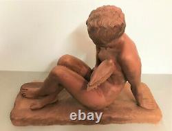 Terracotta Period Art Deco Signed Albert Young Woman With The Dove