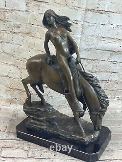 The Pretty Nude Woman Equitation On Her Horse Bronze Sculpture Art Deco Sale