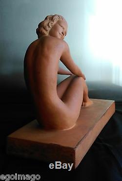 Ugo Cipriani (1887-1960) Sculpture Woman Naked In Terracotta Art Deco