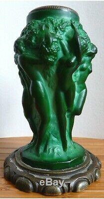 Vase Art Deco Heinrich Hoffmann (1875-1939) Bohemian Candlestick Naked Woman