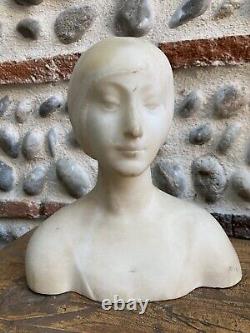 Very Beautiful Alabaster Sculpture Statue Art Deco Carved Woman Bust 1920
