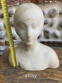 Very Beautiful Alabaster Statue Sculpture Art Deco Carved Woman Bust 1920.