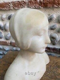 Very Beautiful Alabaster Statue Sculpture Woman Bust Art Deco Carved 1920