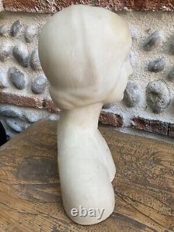 Very Beautiful Art Deco Alabaster Sculpture Statue Woman Bust Carved 1920