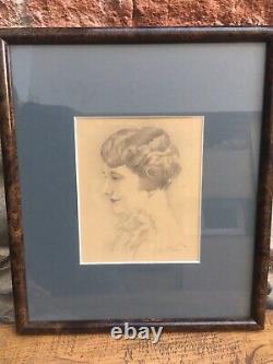 Very Beautiful Art Deco Portrait of a Young Woman in Lead Pencil Drawing, 1930, to be Identified