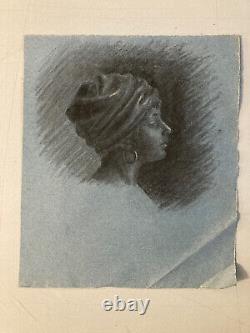 Very Beautiful Charcoal Drawing Painting Art Deco Portrait of a Young Woman to Identify