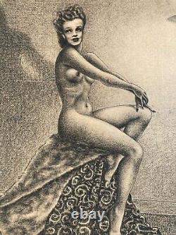 Very Beautiful Charcoal Drawing of a Woman Art 1950 Pin Up Erotic Nude Vintage American