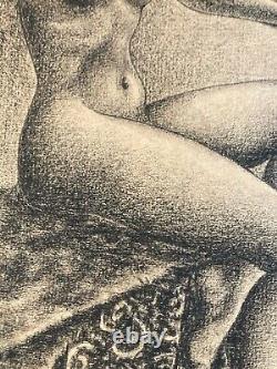 Very Beautiful Charcoal Drawing of a Woman Art 1950 Pin Up Erotic Nude Vintage American