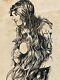 Very Beautiful Drawing 1930 Old Ink Woman With Long Hair Art Deco To Identify