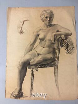 Very Beautiful Drawing Lead Mine Nude Paper Erotic Woman To Identify 1960