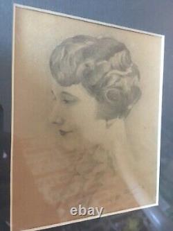 Very Beautiful Drawing Lead Mine Young Woman Art Deco Portrait 1930 A Identifier