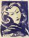 Very Beautiful Painting Alfred BrÉval Gouache On Paper Portrait 20th Century Purple Woman