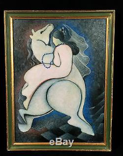 Very Beautiful Painting On Panel - Art Deco Style - Woman Hat On Her Horse