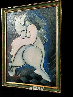 Very Beautiful Painting On Panel - Art Deco Style - Woman Hat On Her Horse