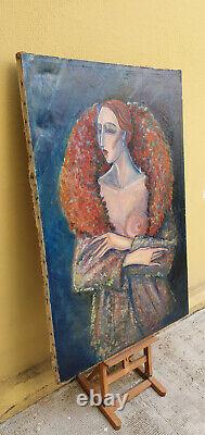 Very Large Oil On Canvas Woman Breast Naked Art Deco / Post Expressionism
