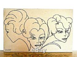 Very Original Wrought Iron / Canvas Picture, Portraits Of Women, Signed Gastaldi
